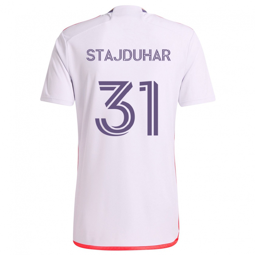 Kandiny Donna Maglia Mason Stajduhar #31 Bianco Rosso Viola Kit Gara Away 2024/25 Maglietta