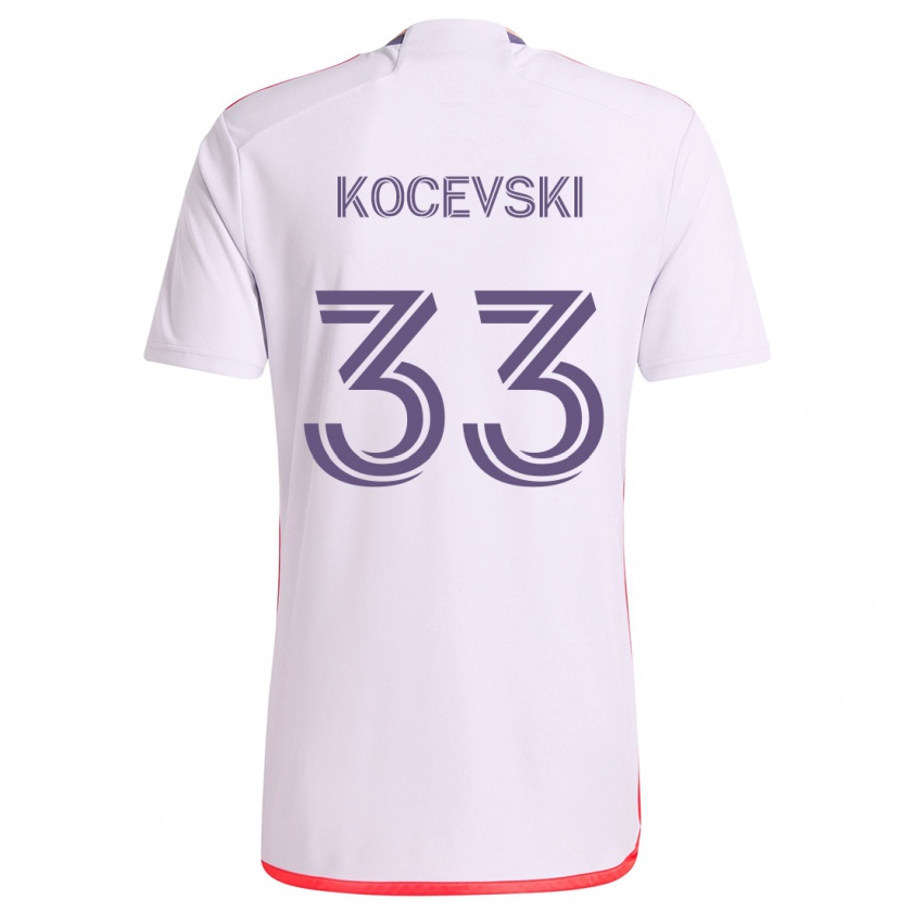 Kandiny Donna Maglia Jeorgio Kocevski #33 Bianco Rosso Viola Kit Gara Away 2024/25 Maglietta