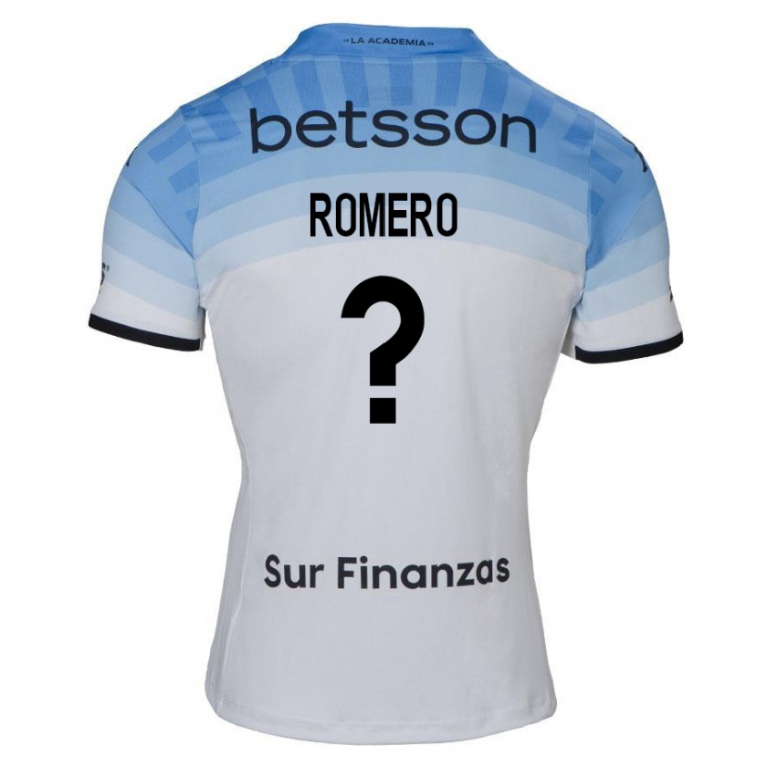 Kandiny Mujer Camiseta Benicio Romero #0 Blanco Azul Negro 2ª Equipación 2024/25 La Camisa