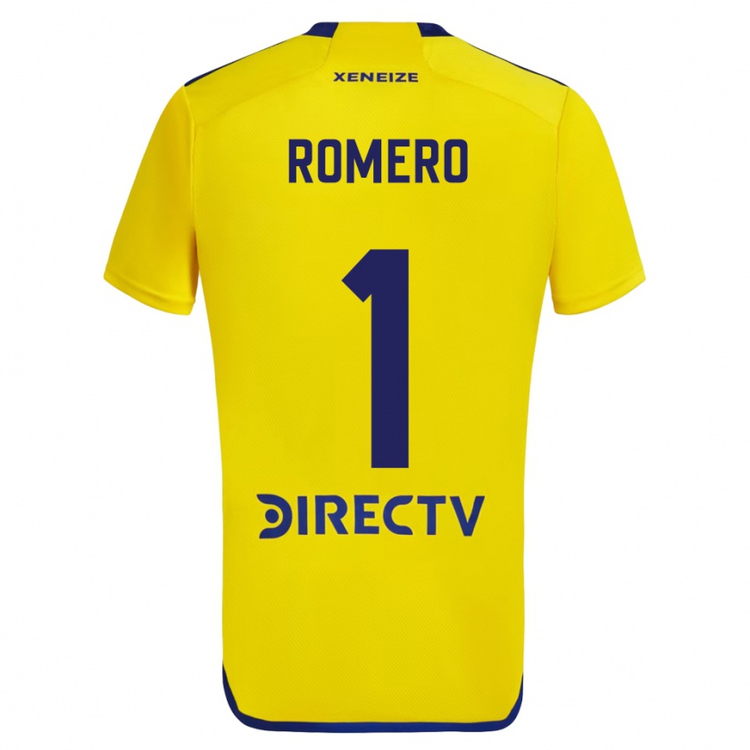 Kandiny Dames Sergio Romero #1 Geel Blauw Uitshirt Uittenue 2024/25 T-Shirt