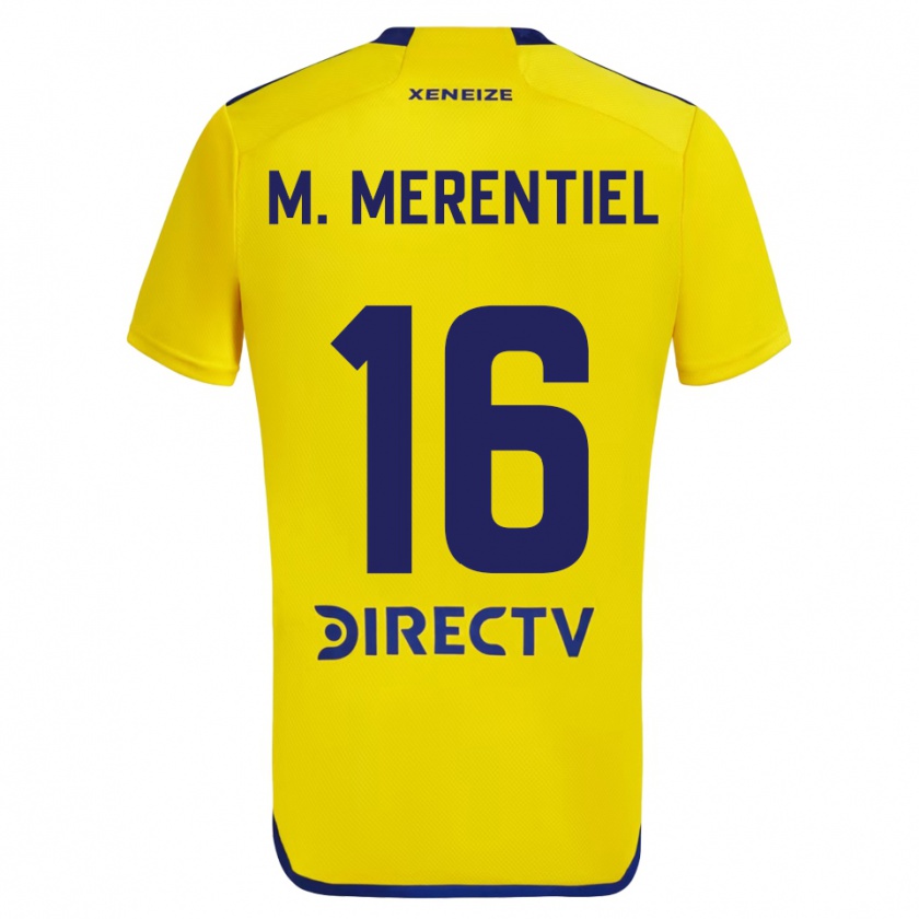 Kandiny Dames Miguel Merentiel #16 Geel Blauw Uitshirt Uittenue 2024/25 T-Shirt