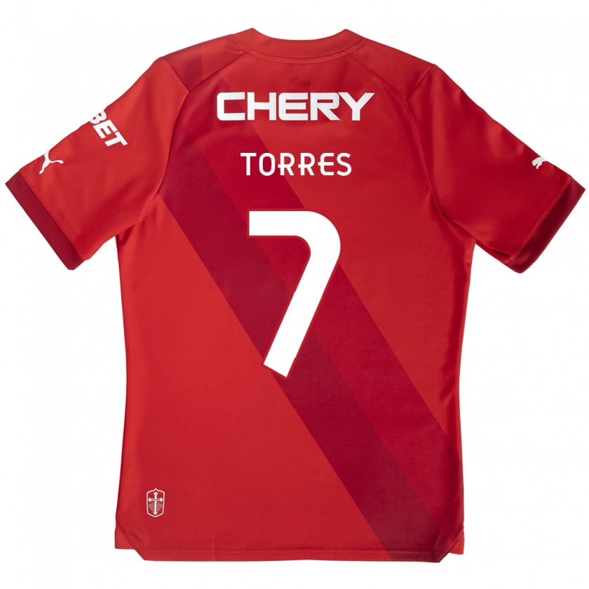 Kandiny Donna Maglia Joaquín Torres #7 Rosso Bianco Kit Gara Away 2024/25 Maglietta