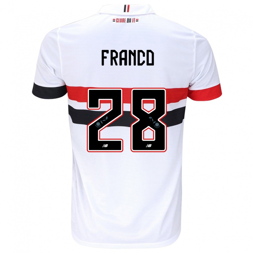 Kandiny Niño Camiseta Alan Franco #28 Blanco Rojo Negro 1ª Equipación 2024/25 La Camisa México