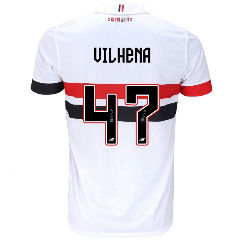 Kandiny Bambino Maglia Pedro Vilhena #47 Bianco Rosso Nero Kit Gara Home 2024/25 Maglietta