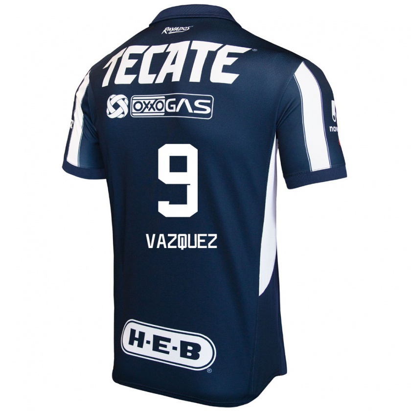 Kandiny Niño Camiseta Brandon Vazquez #9 Azul Rojo Blanco 1ª Equipación 2024/25 La Camisa México