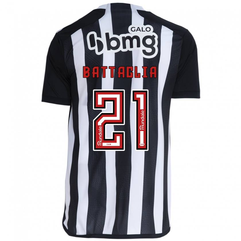 Kandiny Niño Camiseta Rodrigo Battaglia #21 Blanco Negro 1ª Equipación 2024/25 La Camisa