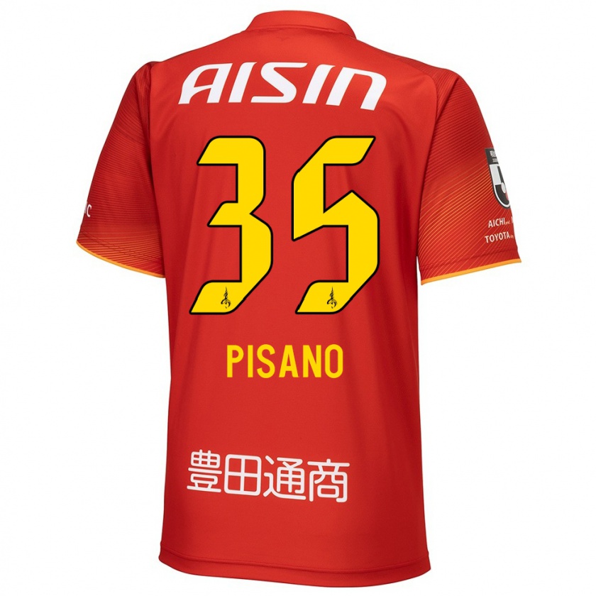 Kandiny Niño Camiseta Alexandre Pisano #35 Rojo Blanco Amarillo 1ª Equipación 2024/25 La Camisa