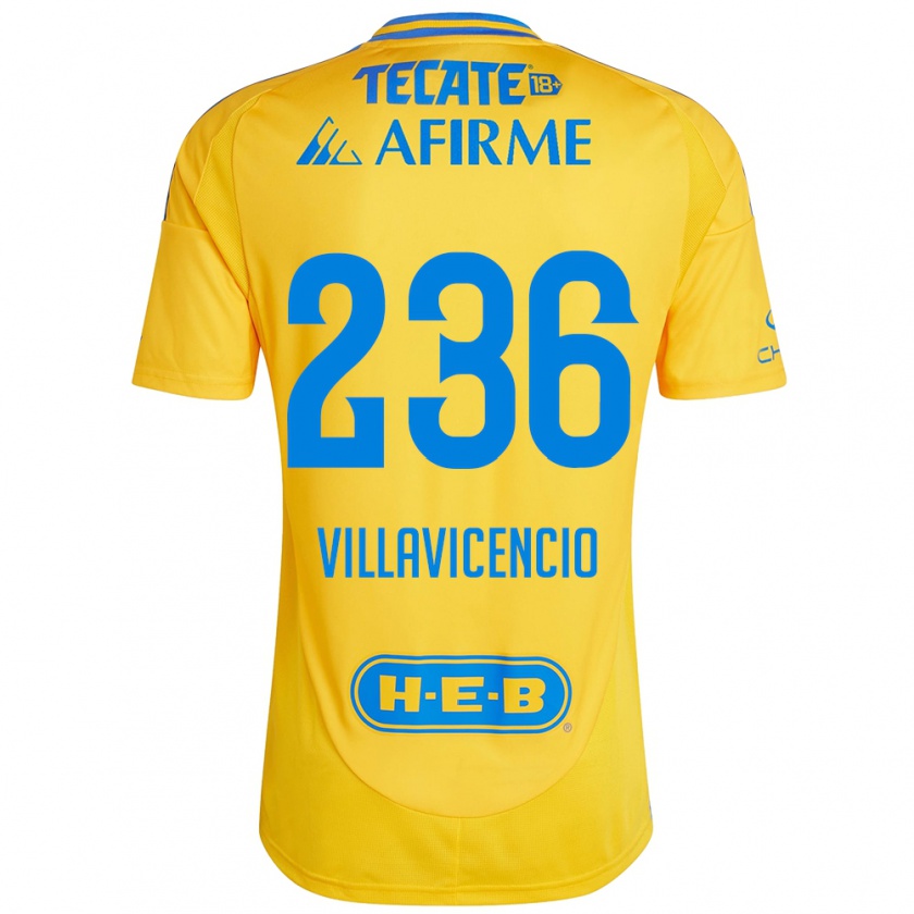 Kandiny Niño Camiseta Edgar Villavicencio #236 Oro Amarillo 1ª Equipación 2024/25 La Camisa