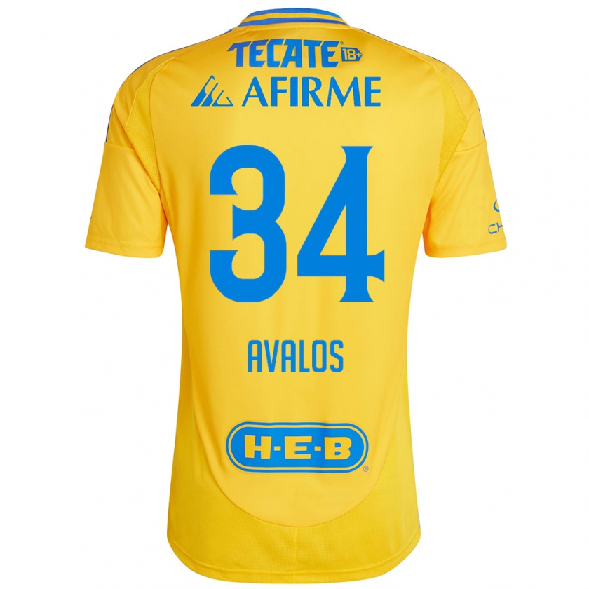 Kandiny Niño Camiseta Erick Avalos #34 Oro Amarillo 1ª Equipación 2024/25 La Camisa