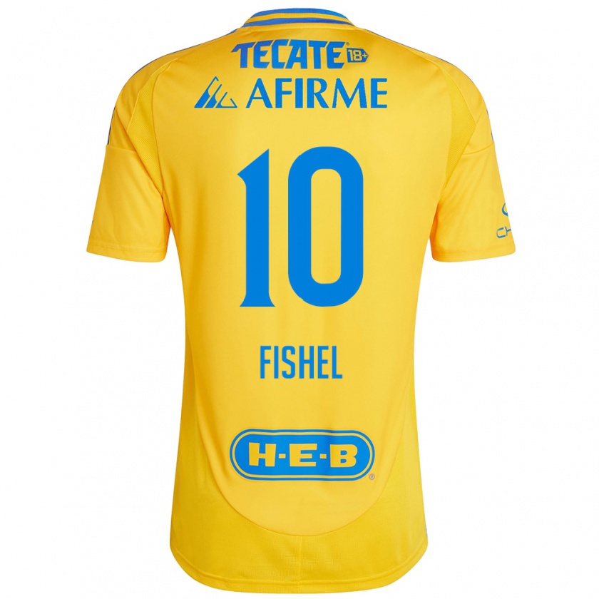 Kandiny Kinderen Mia Fishel #10 Goud Geel Thuisshirt Thuistenue 2024/25 T-Shirt België