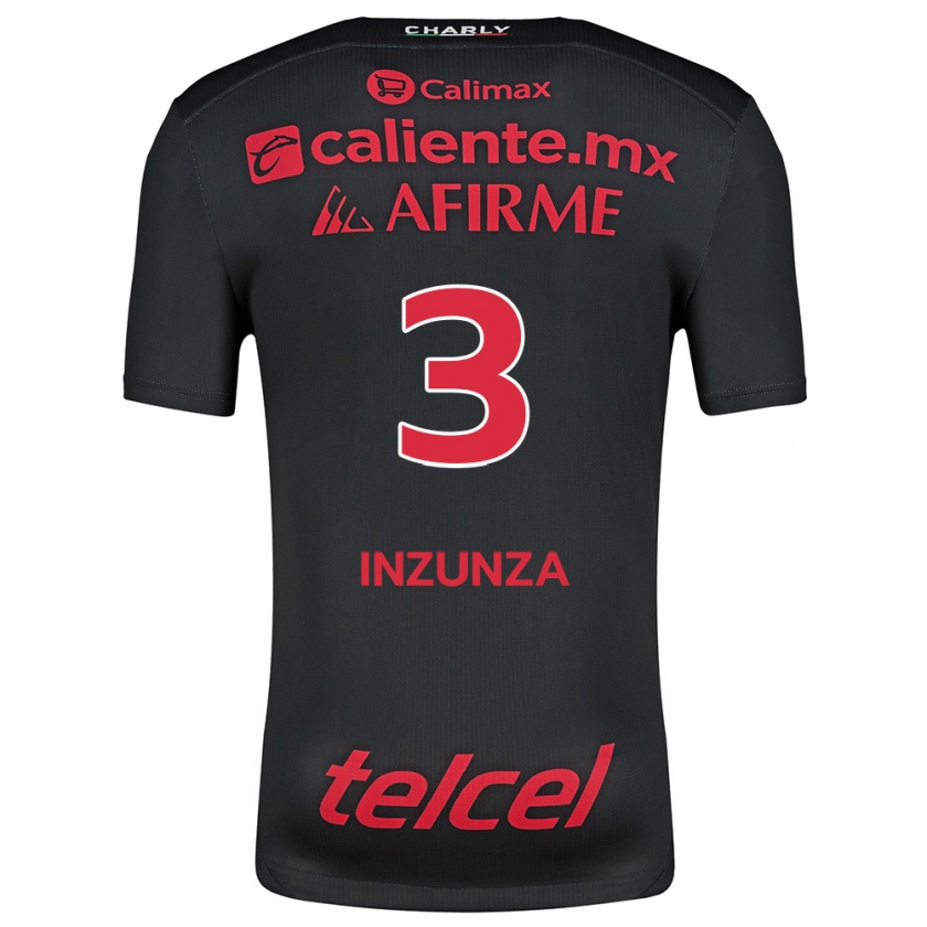 Kandiny Niño Camiseta Rafael Inzunza #3 Negro Rojo 1ª Equipación 2024/25 La Camisa