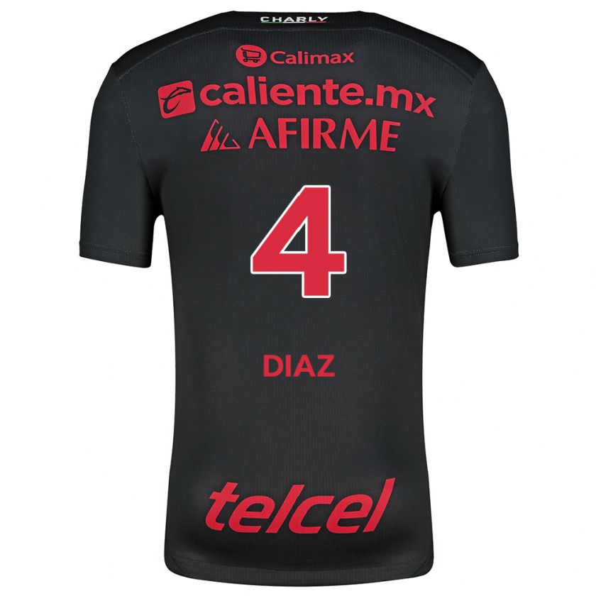 Kandiny Niño Camiseta Nicolás Díaz #4 Negro Rojo 1ª Equipación 2024/25 La Camisa