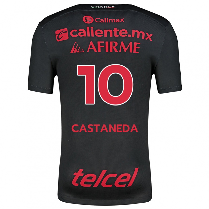 Kandiny Niño Camiseta Kevin Castañeda #10 Negro Rojo 1ª Equipación 2024/25 La Camisa