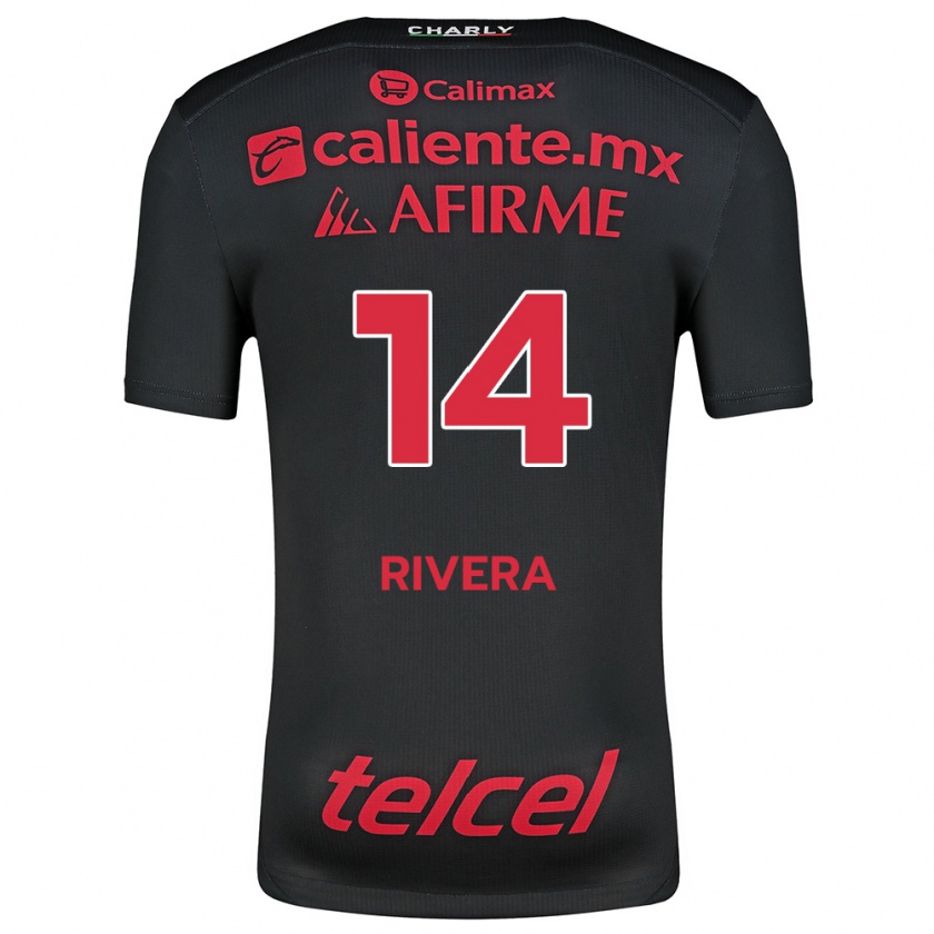 Kandiny Niño Camiseta Christian Rivera #14 Negro Rojo 1ª Equipación 2024/25 La Camisa