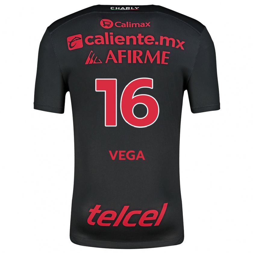 Kandiny Niño Camiseta Alan Vega #16 Negro Rojo 1ª Equipación 2024/25 La Camisa