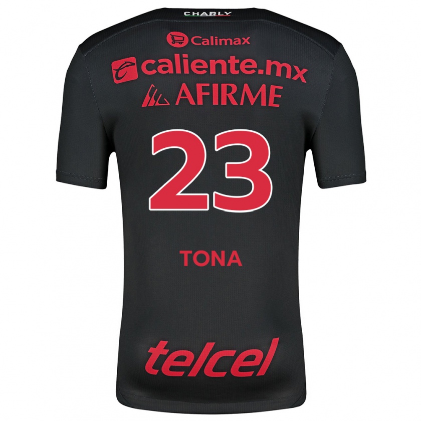 Kandiny Niño Camiseta Iván Tona #23 Negro Rojo 1ª Equipación 2024/25 La Camisa