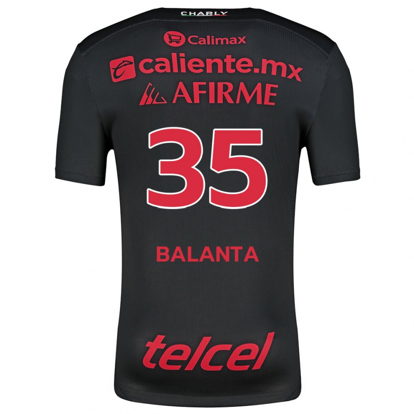 Kandiny Niño Camiseta Kevin Balanta #35 Negro Rojo 1ª Equipación 2024/25 La Camisa