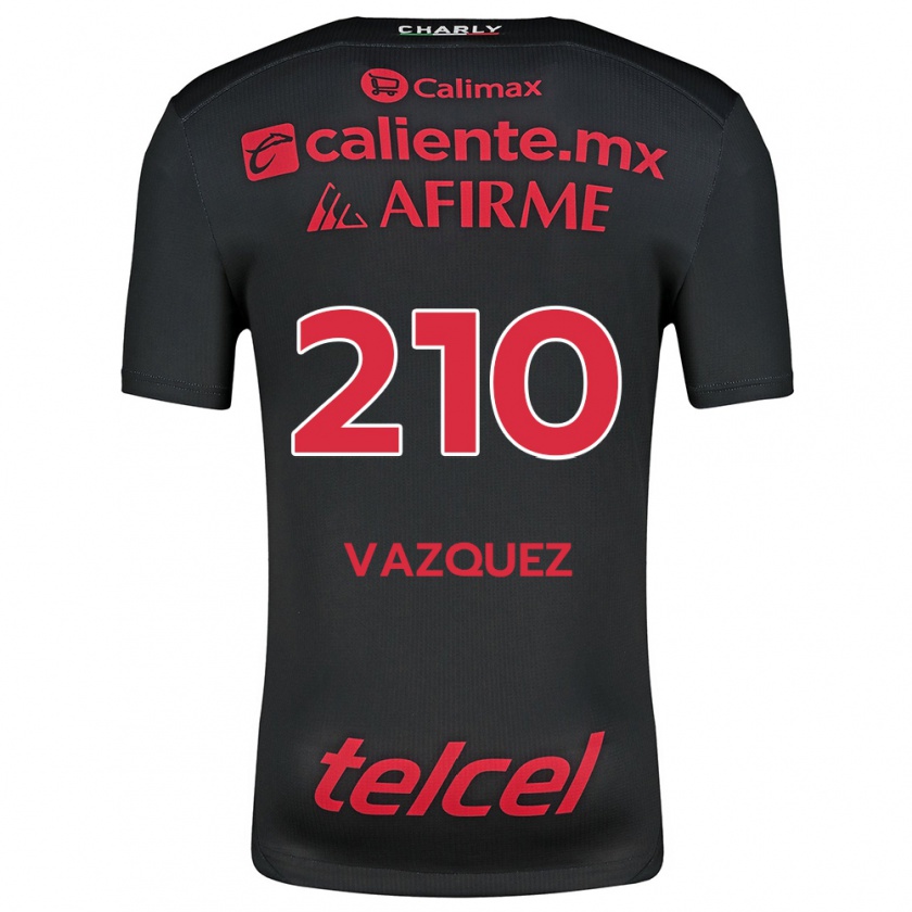 Kandiny Niño Camiseta Daniel Vázquez #210 Negro Rojo 1ª Equipación 2024/25 La Camisa