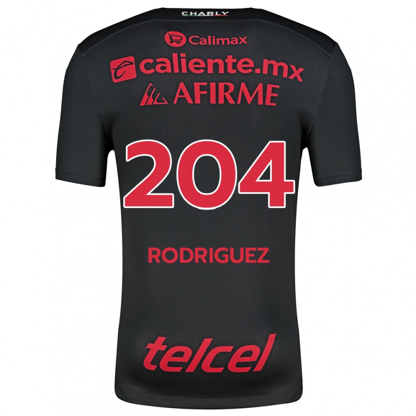 Kandiny Niño Camiseta Jesús Rodríguez #204 Negro Rojo 1ª Equipación 2024/25 La Camisa