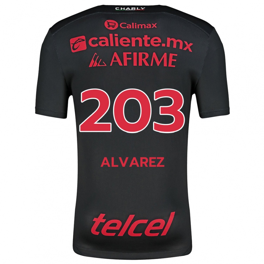 Kandiny Niño Camiseta Jaime Álvarez #203 Negro Rojo 1ª Equipación 2024/25 La Camisa