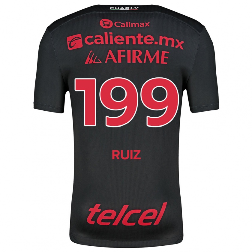 Kandiny Niño Camiseta Emilio Ruiz #199 Negro Rojo 1ª Equipación 2024/25 La Camisa