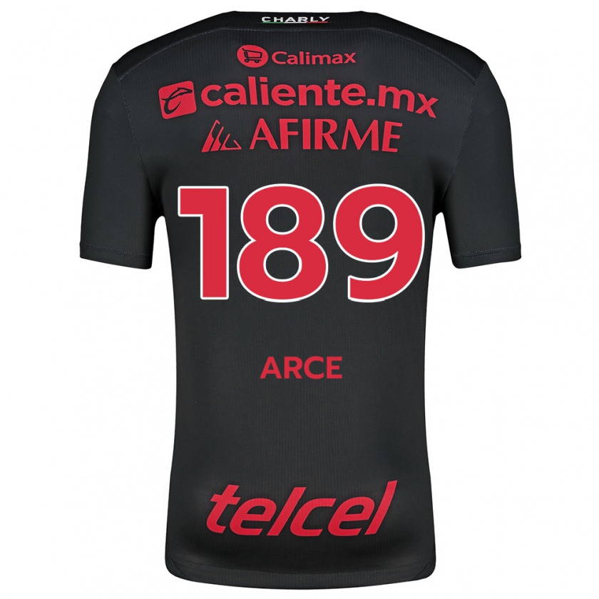 Kandiny Niño Camiseta Diego Arce #189 Negro Rojo 1ª Equipación 2024/25 La Camisa