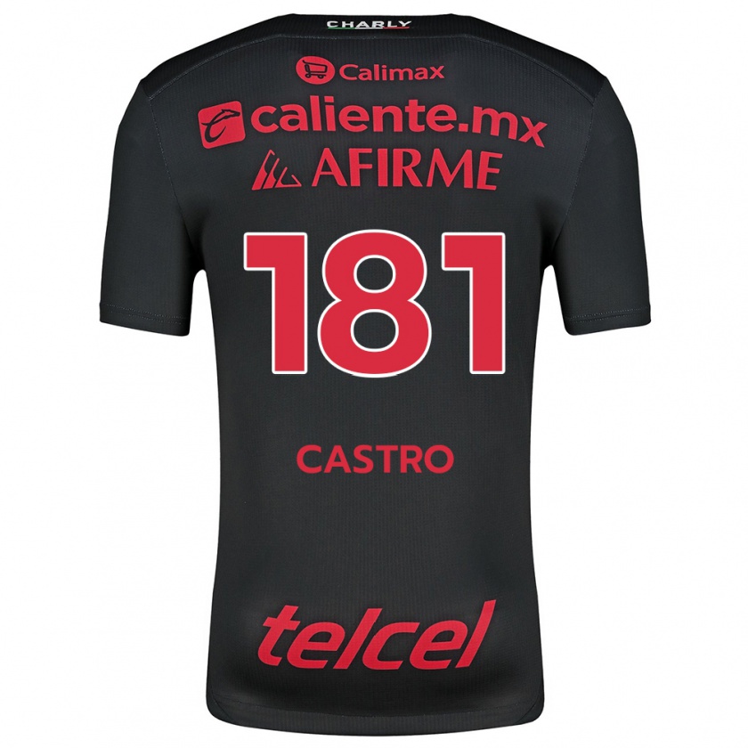 Kandiny Niño Camiseta José Castro #181 Negro Rojo 1ª Equipación 2024/25 La Camisa