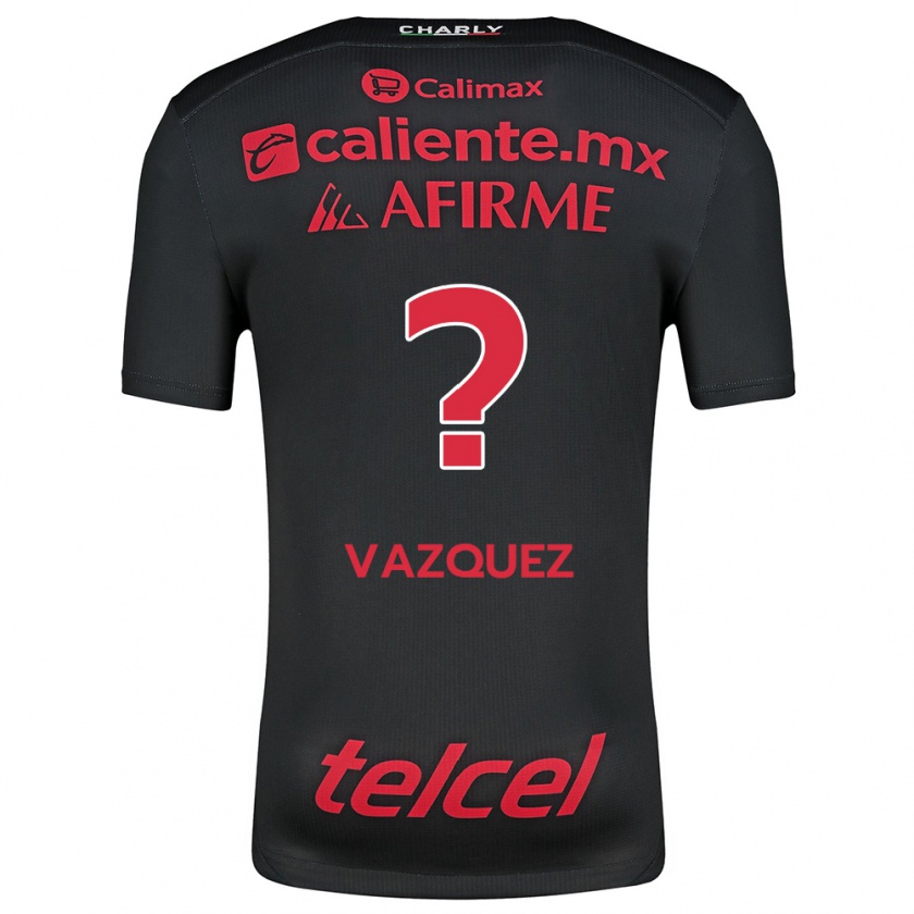 Kandiny Niño Camiseta Aldair Vázquez #0 Negro Rojo 1ª Equipación 2024/25 La Camisa