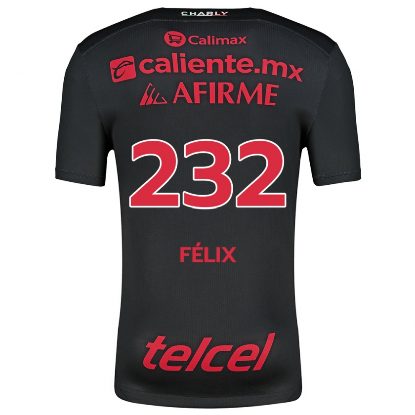 Kandiny Niño Camiseta Erick Félix #232 Negro Rojo 1ª Equipación 2024/25 La Camisa