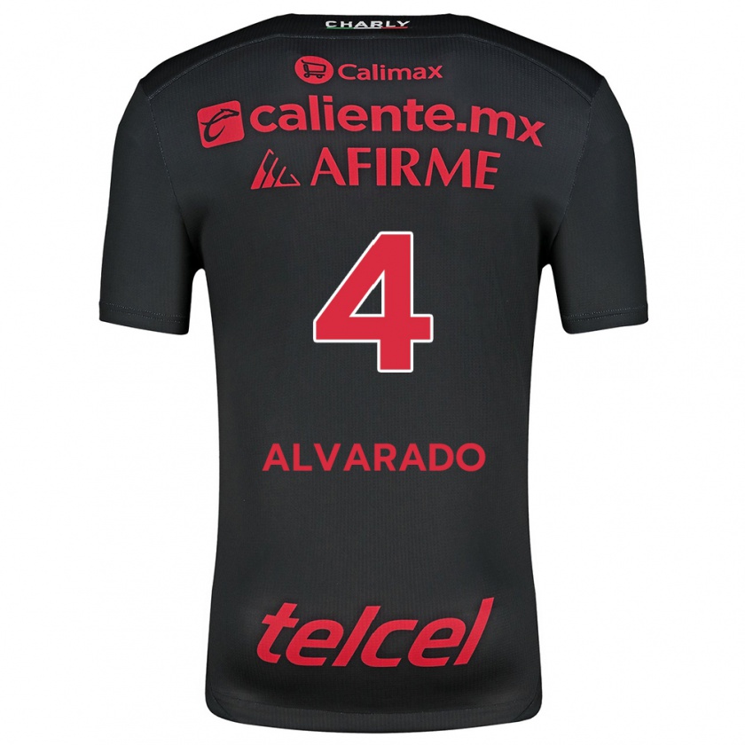 Kandiny Niño Camiseta Mónica Alvarado #4 Negro Rojo 1ª Equipación 2024/25 La Camisa