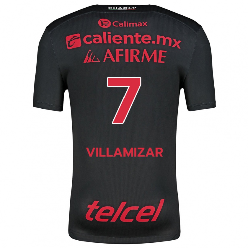 Kandiny Niño Camiseta Paola Villamizar #7 Negro Rojo 1ª Equipación 2024/25 La Camisa