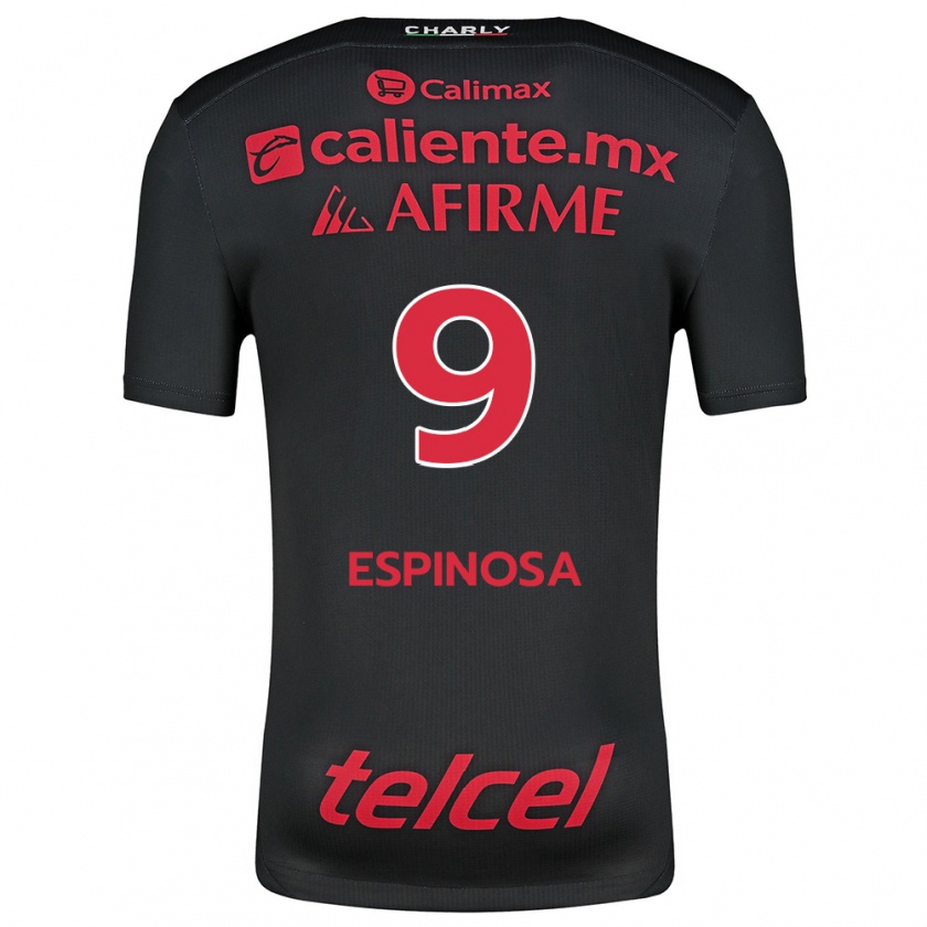 Kandiny Niño Camiseta Daniela Espinosa #9 Negro Rojo 1ª Equipación 2024/25 La Camisa