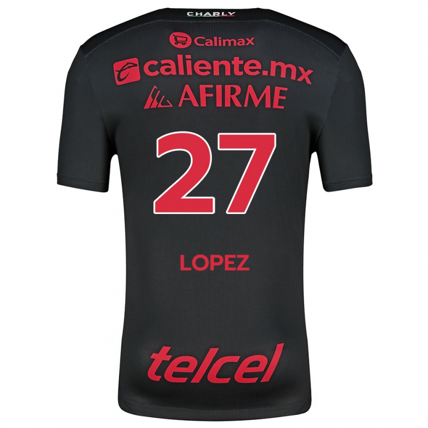 Kandiny Niño Camiseta Victoria López #27 Negro Rojo 1ª Equipación 2024/25 La Camisa