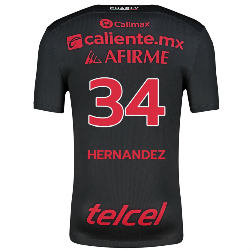 Kandiny Niño Camiseta Kimberly Hernández #34 Negro Rojo 1ª Equipación 2024/25 La Camisa