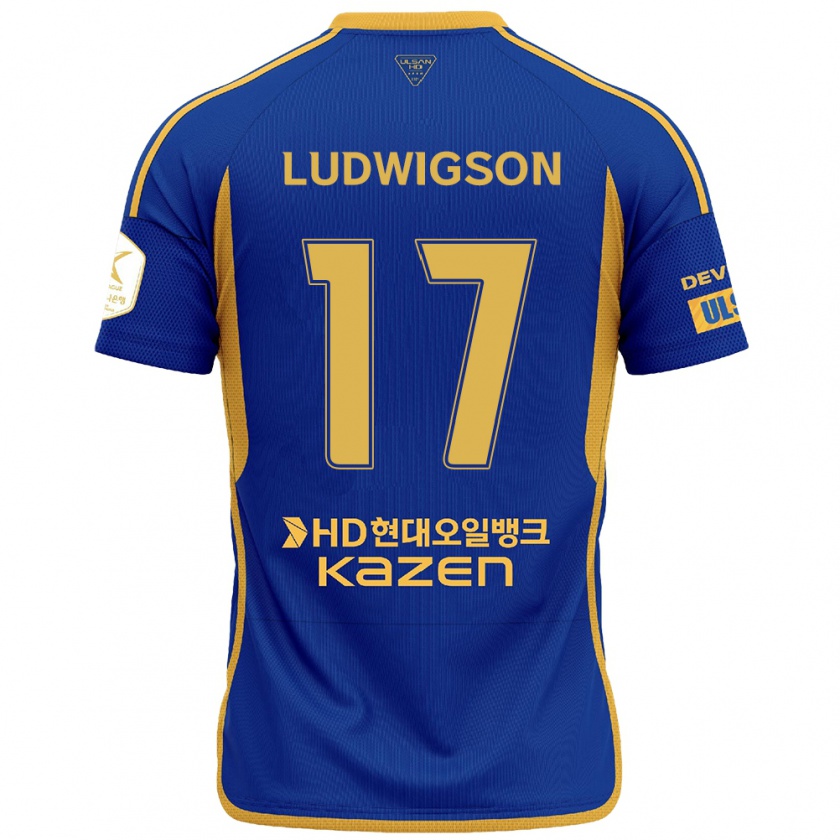 Kandiny Kinder Gustav Ludwigson #17 Blau Gelb Heimtrikot Trikot 2024/25 T-Shirt Österreich