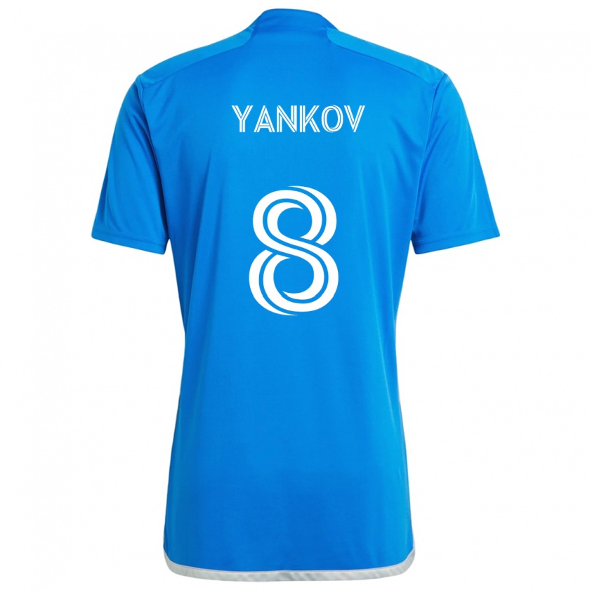 Kandiny Niño Camiseta Dominik Yankov #8 Azul Blanco 1ª Equipación 2024/25 La Camisa