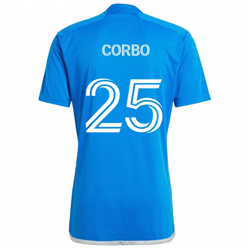 Kandiny Niño Camiseta Gabriele Corbo #25 Azul Blanco 1ª Equipación 2024/25 La Camisa