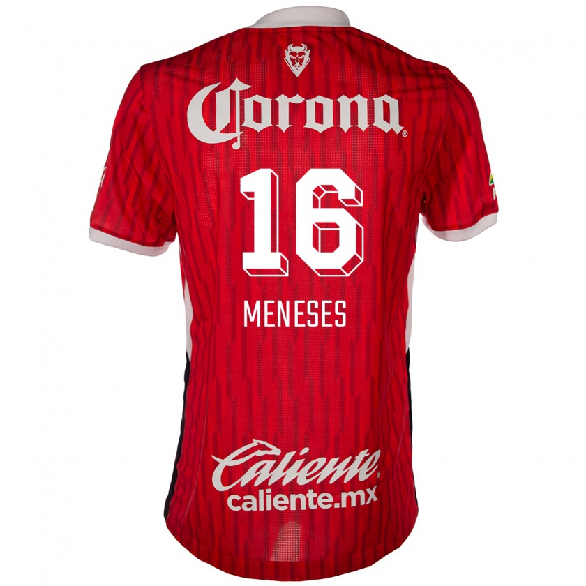 Kandiny Niño Camiseta Jean Meneses #16 Rojo Blanco 1ª Equipación 2024/25 La Camisa México