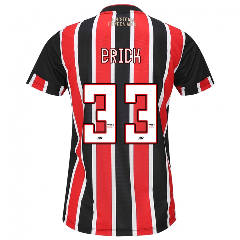 Kandiny Bambino Maglia Erick #33 Nero Rosso Bianco Kit Gara Away 2024/25 Maglietta