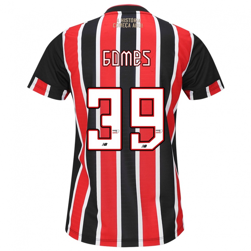 Kandiny Bambino Maglia William Gomes #39 Nero Rosso Bianco Kit Gara Away 2024/25 Maglietta