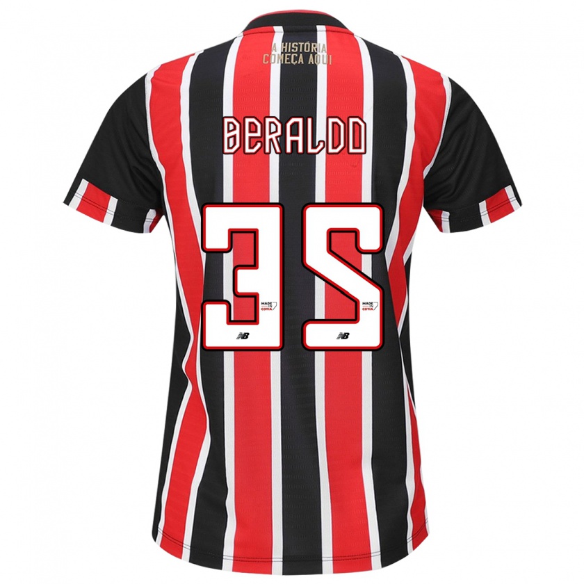 Kandiny Bambino Maglia Lucas Beraldo #35 Nero Rosso Bianco Kit Gara Away 2024/25 Maglietta