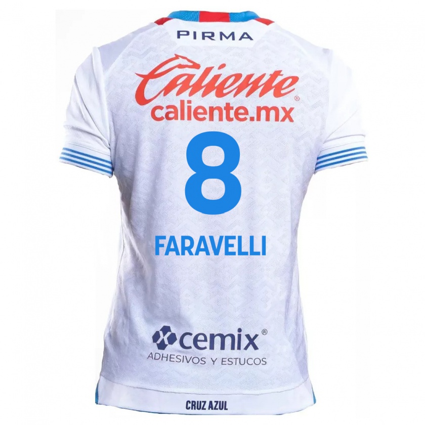 Kandiny Niño Camiseta Lorenzo Faravelli #8 Blanco Azul 2ª Equipación 2024/25 La Camisa México