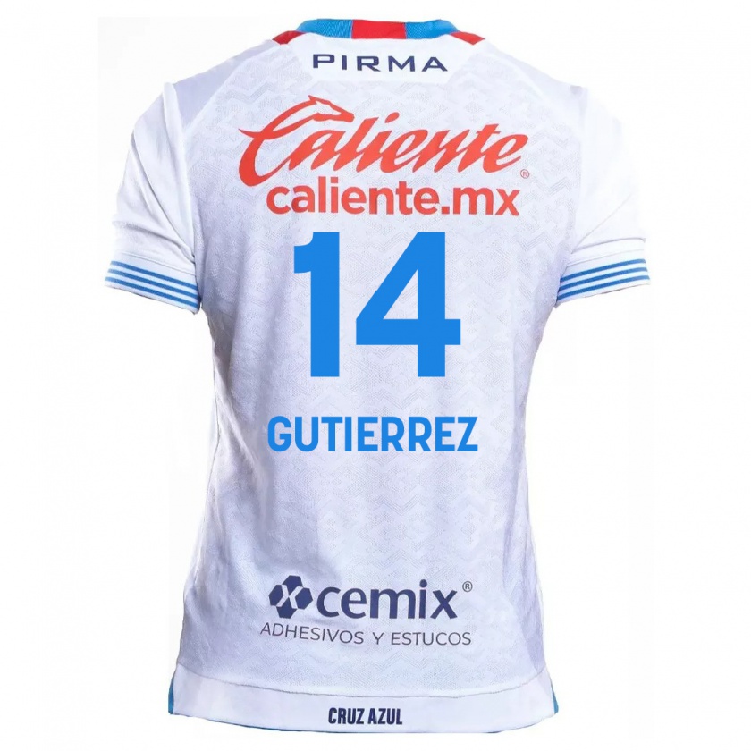 Kandiny Bambino Maglia Alexis Gutiérrez #14 Bianco Blu Kit Gara Away 2024/25 Maglietta