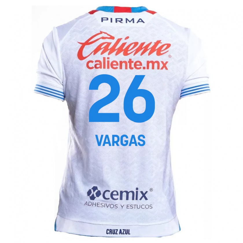 Kandiny Bambino Maglia Carlos Vargas #26 Bianco Blu Kit Gara Away 2024/25 Maglietta