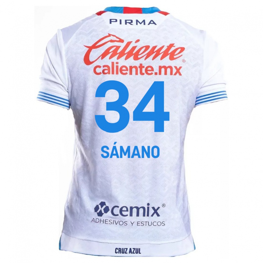 Kandiny Niño Camiseta Leonardo Sámano #34 Blanco Azul 2ª Equipación 2024/25 La Camisa México