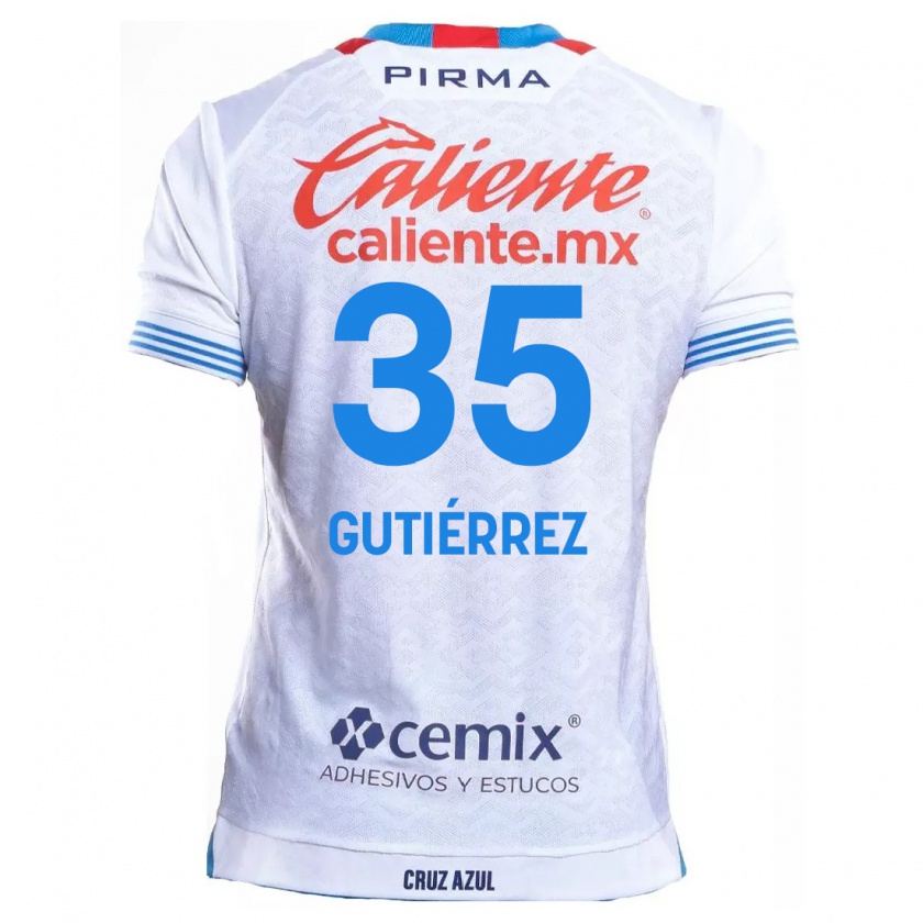 Kandiny Kinderen Luis Gutiérrez #35 Wit Blauw Uitshirt Uittenue 2024/25 T-Shirt België