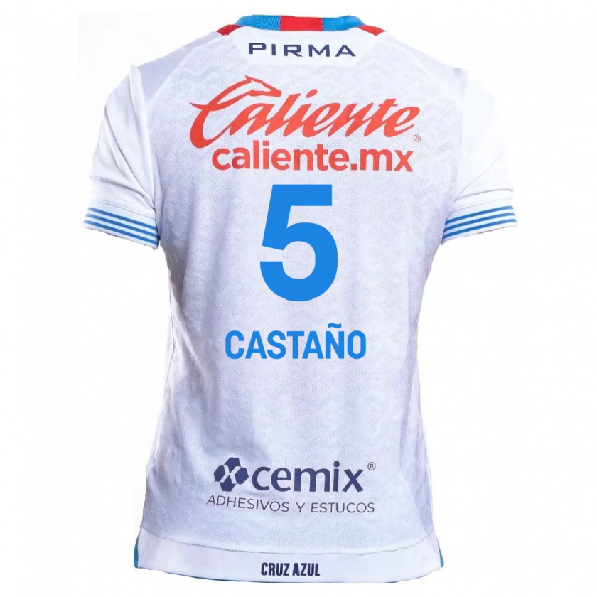 Kandiny Niño Camiseta Kevin Castaño #5 Blanco Azul 2ª Equipación 2024/25 La Camisa