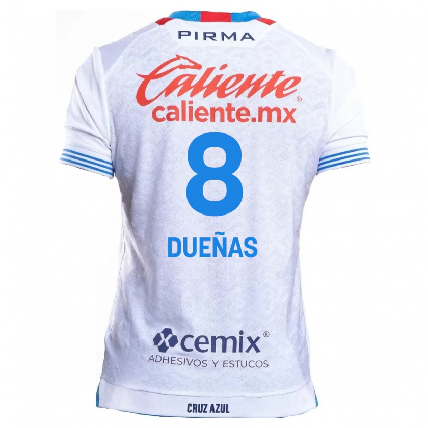 Kandiny Niño Camiseta Jesús Dueñas #8 Blanco Azul 2ª Equipación 2024/25 La Camisa