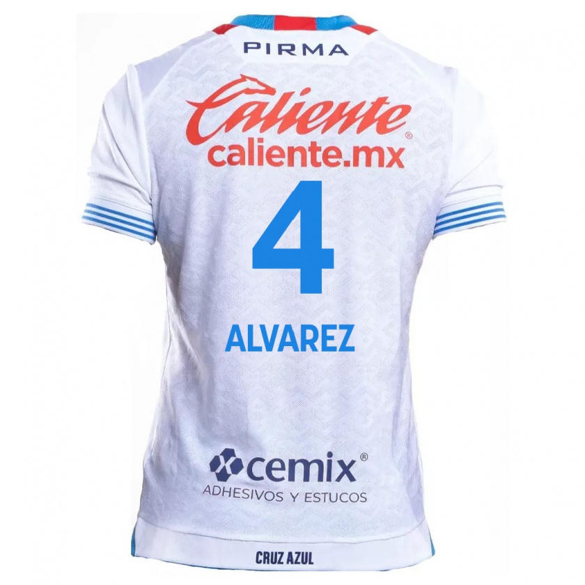 Kandiny Niño Camiseta Gabriela Alvarez #4 Blanco Azul 2ª Equipación 2024/25 La Camisa México