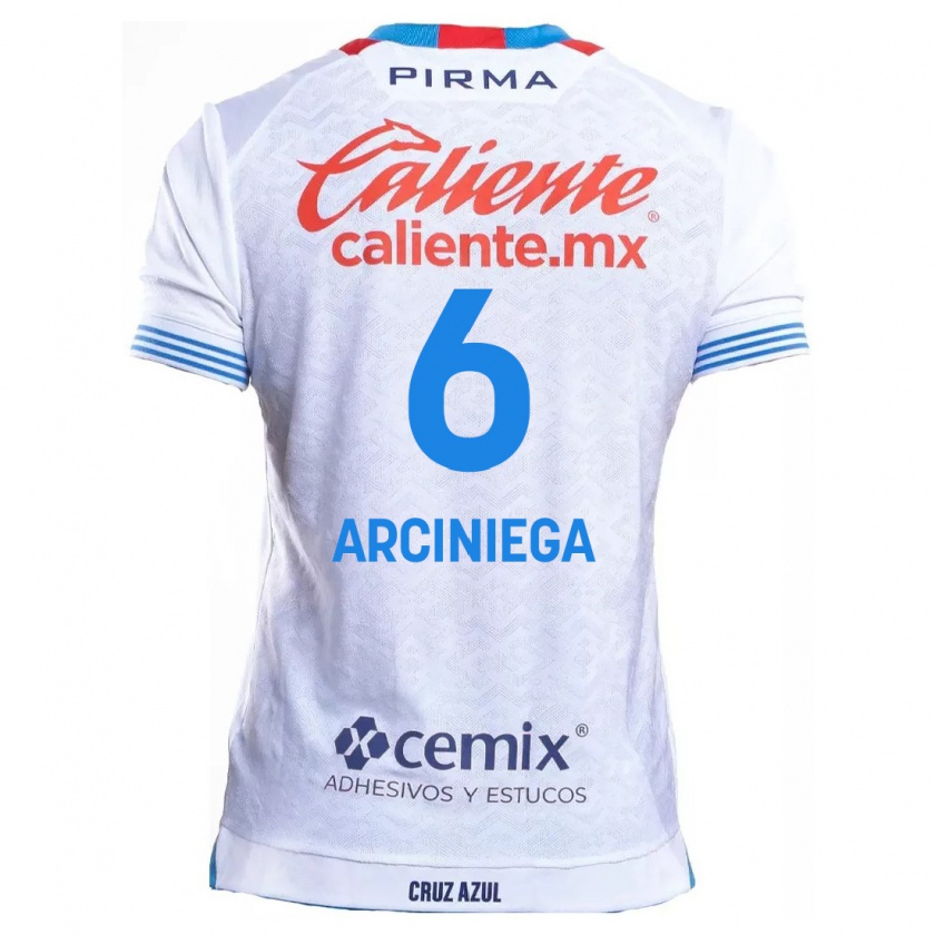 Kandiny Bambino Maglia Mirelle Arciniega #6 Bianco Blu Kit Gara Away 2024/25 Maglietta